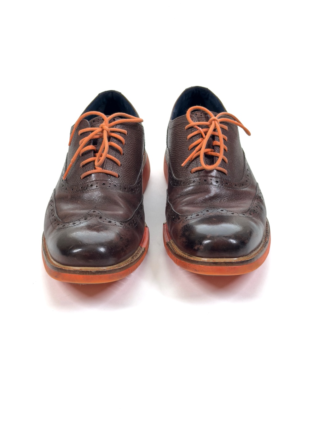 Cole Hann Brown Leather Wingtip Oxfords Men Size 10.5m Tangerine Soles
